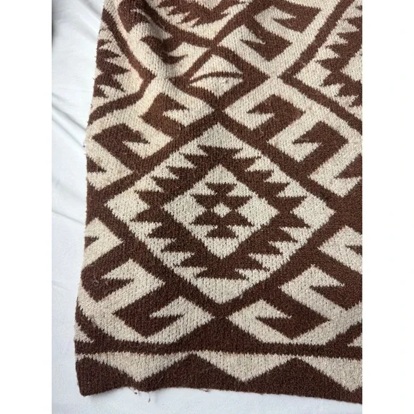 STEVE MADDEN Geometric Print Hooded Cardigan Sweater XXL Brown Cream - Picture 11 of 15